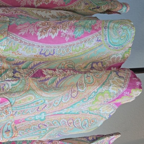 RAPLH LAUREN Paisley Print Button Down 100% Cotton Shirt Pastel Colors Sz Large - Picture 5 of 14